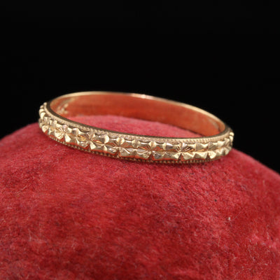 Antique Art Deco 14K Yellow Gold Engraved Wedding Band - Size 6 3/4