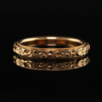 Antique Art Deco 14K Yellow Gold Engraved Wedding Band - Size 4 1/2