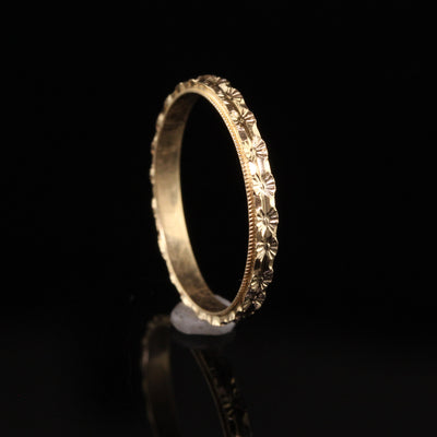 Antique Art Deco 14K Yellow Gold Engraved Wedding Band - Size 5 1/2