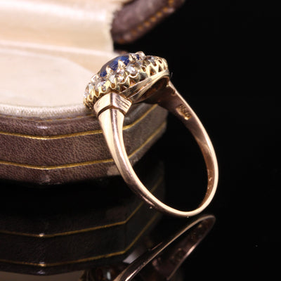 Antique Victorian 14K Yellow Gold Kashmir Sapphire Diamond Engagement Ring - GIA