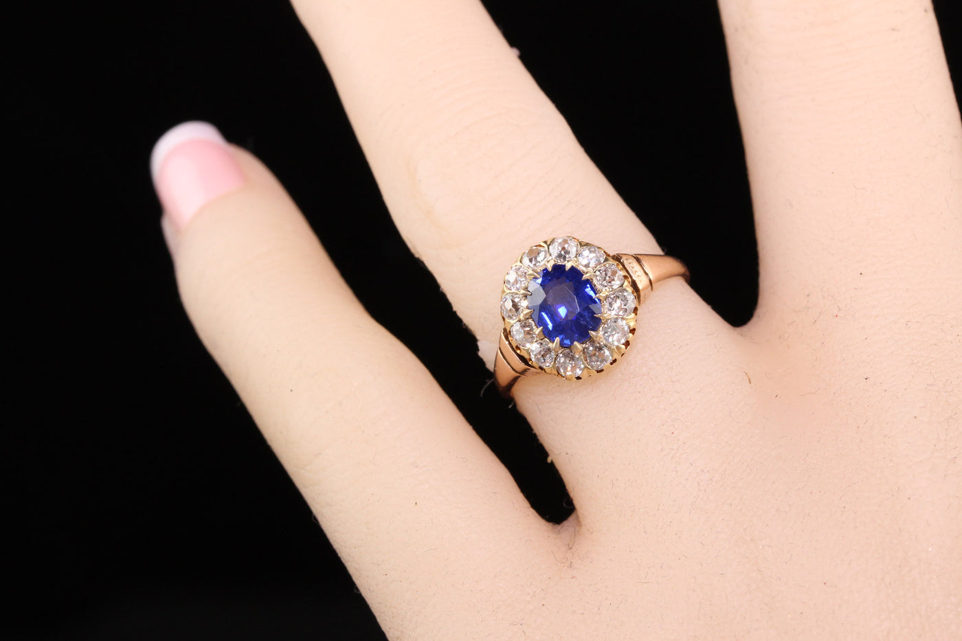 Antique Victorian 14K Yellow Gold Kashmir Sapphire Diamond Engagement Ring - GIA