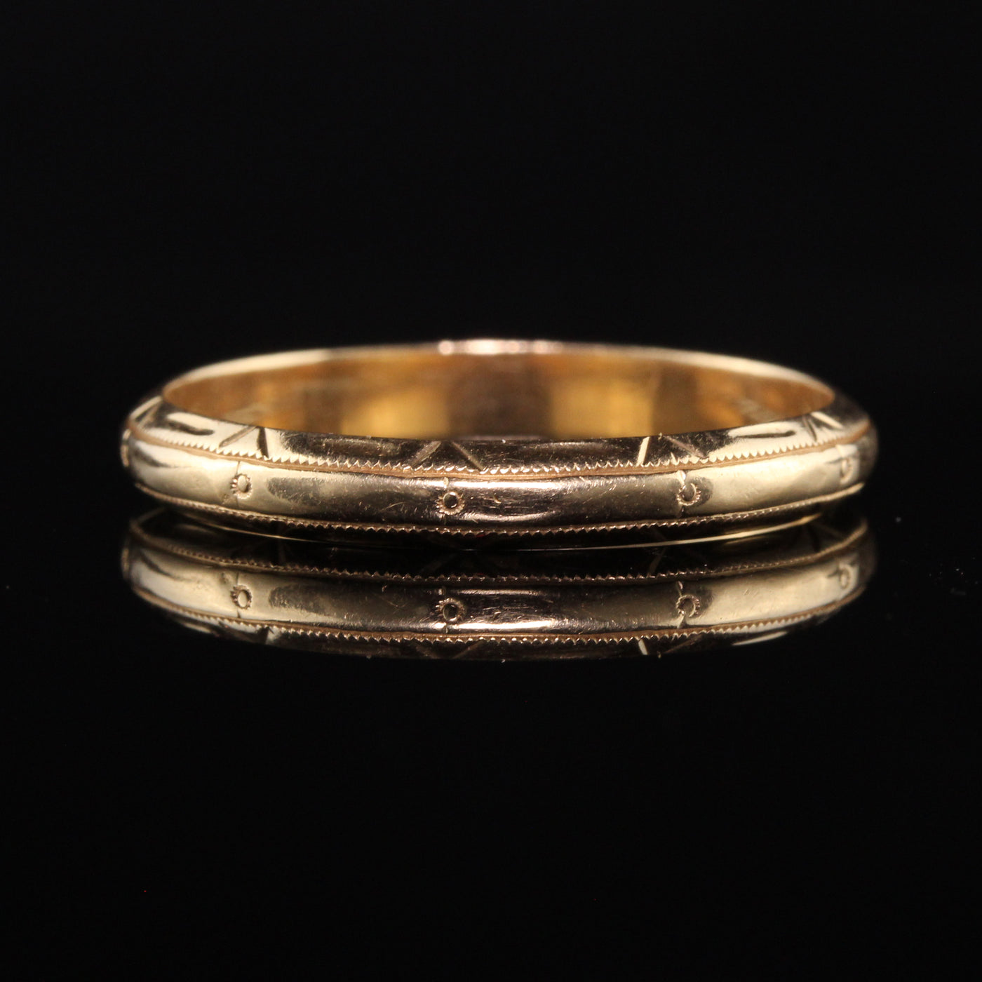 Antique Art Deco 14K Yellow Gold Engraved Wedding Band - Size 9 1/2