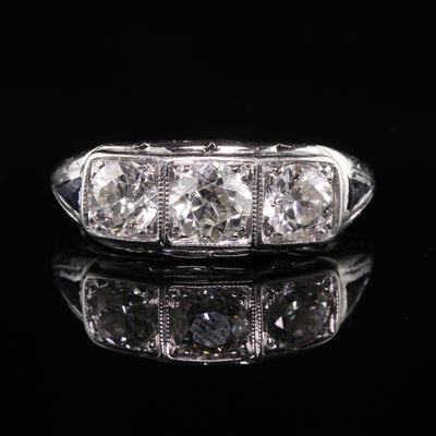 Antique Art Deco Platinum Old European Diamond Three Stone Ring