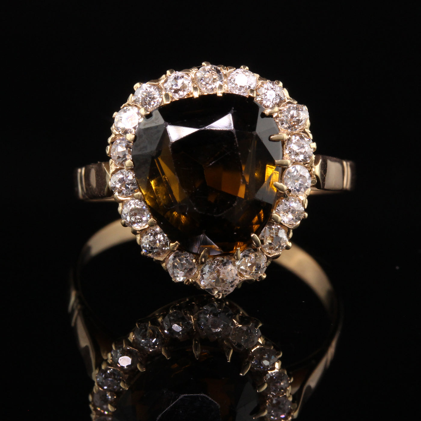 Antique Victorian 18K Yellow Gold Tourmaline and Diamond Engagement Ring