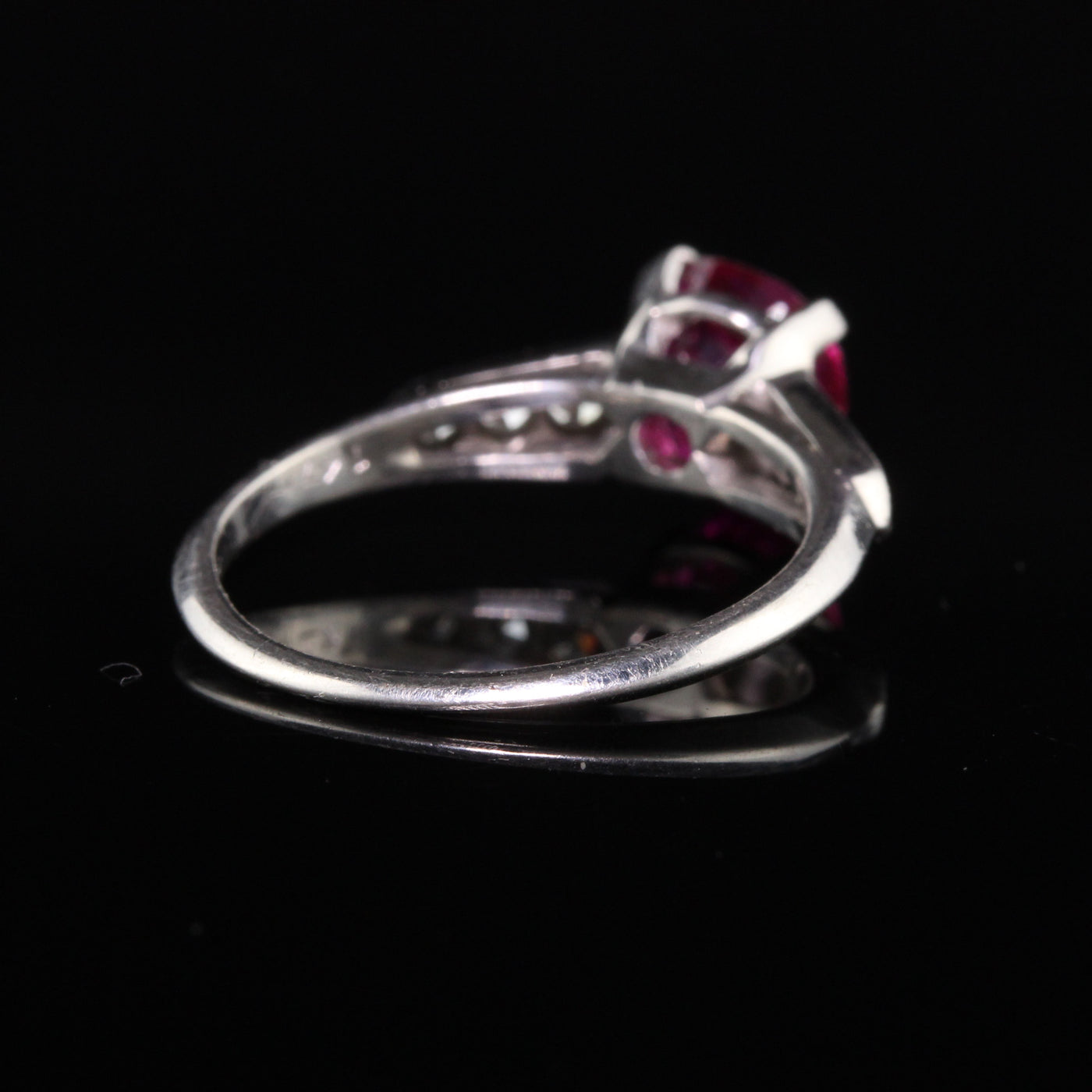Antique Art Deco Platinum Ruby and Diamond Engagement Ring - GIA