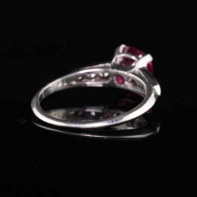 Antique Art Deco Platinum Ruby and Diamond Engagement Ring - GIA