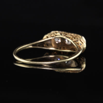 Antique Art Deco 14K Yellow Gold Old European Cut Three Stone Diamond Ring