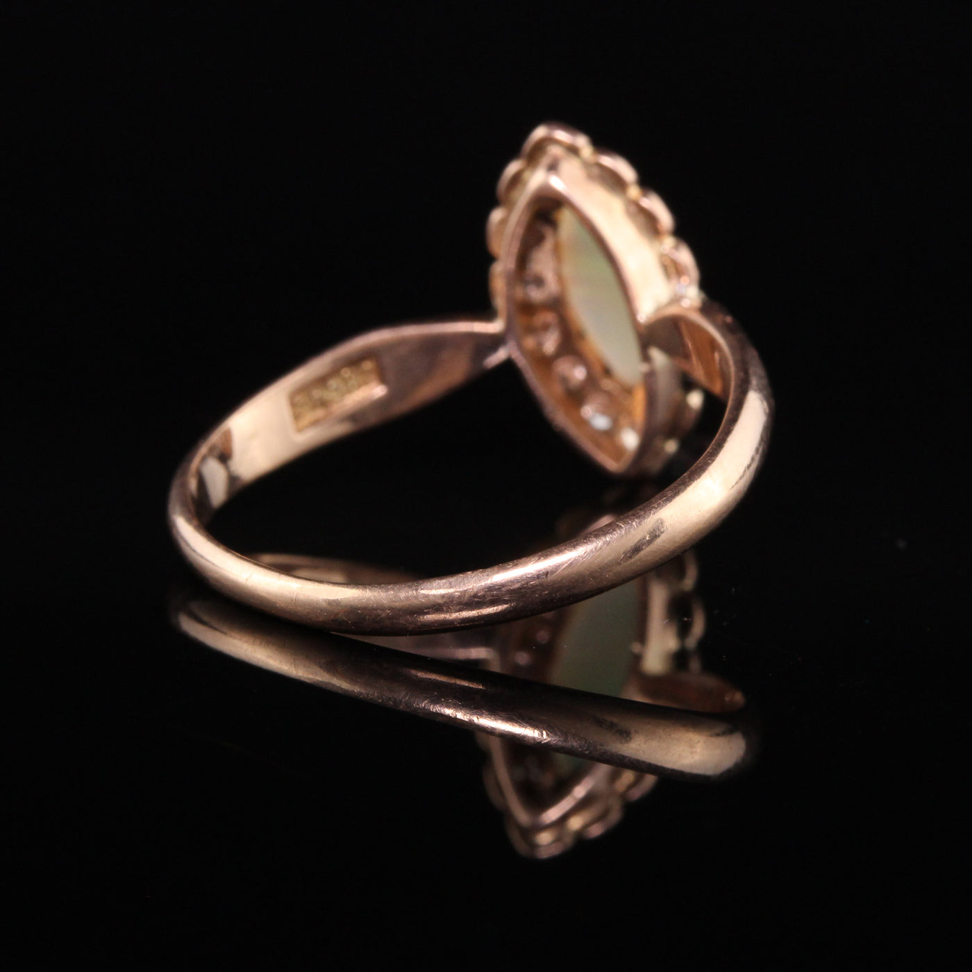 Antique Victorian 14K Rose Gold Opal and Diamond Engagement Ring
