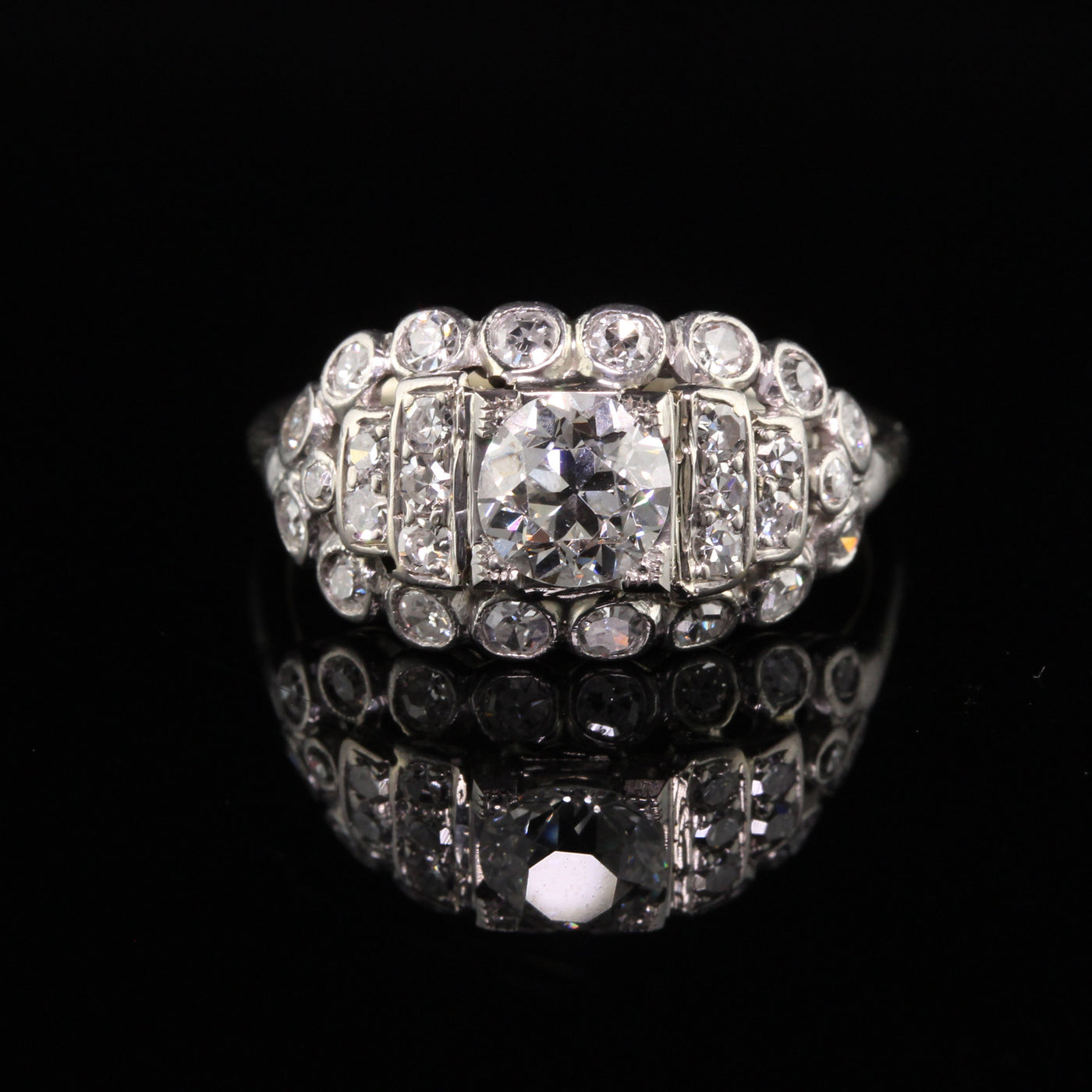 Antique Art Deco Platinum Old European Cut Diamond Engagement Ring