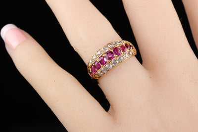 Antique Victorian Bailey Banks and Biddle 18K Rose Gold Diamond and Ruby Band