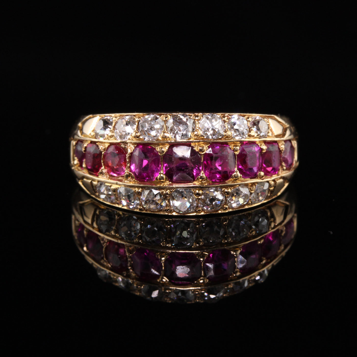 Antique Victorian Bailey Banks and Biddle 18K Rose Gold Diamond and Ruby Band