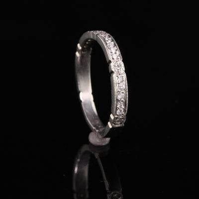 Vintage Palladium Diamond Engraved Wedding Band - Size 6 1/2