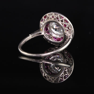 Antique Art Deco Platinum Old European Diamond and Ruby Engagement Ring