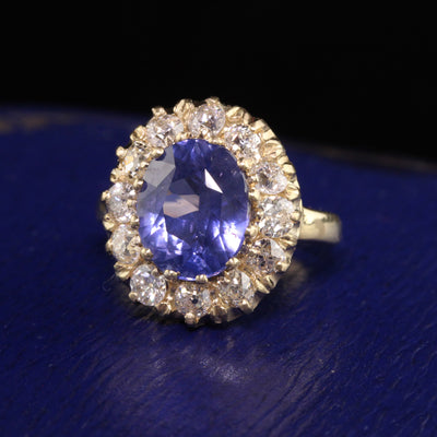 Vintage Retro 14K Yellow Gold Ceylon Sapphire and Diamond Engagement Ring - AGL