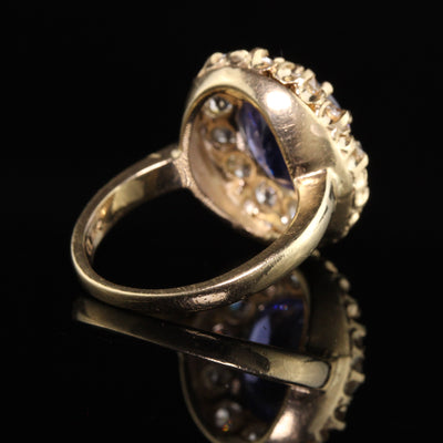 Vintage Retro 14K Yellow Gold Ceylon Sapphire and Diamond Engagement Ring - AGL