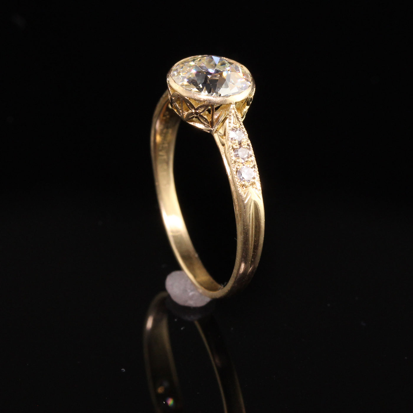 Antique Art Deco Shreve and Co 18K Yellow Gold Old Euro Diamond Engagement Ring