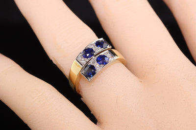 Antique Art Deco 14K Yellow Gold Sapphire and Diamond Bypass Ring