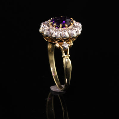 Antique Victorian 18K Yellow Gold Amethyst and Old Mine Diamond Engagement Ring
