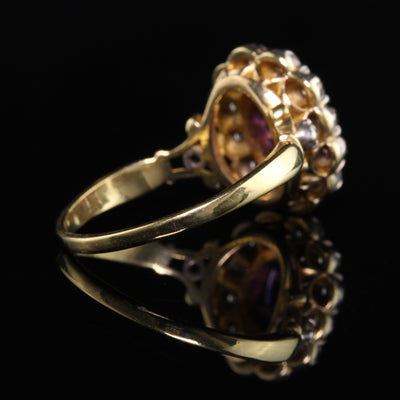 Antique Victorian 18K Yellow Gold Amethyst and Old Mine Diamond Engagement Ring
