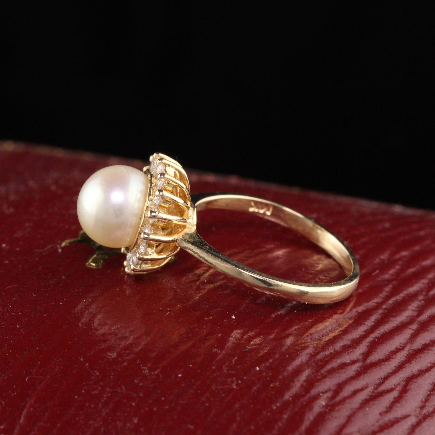 14K Yellow Gold Pearl and Diamond Halo Ring