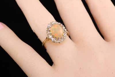 Vintage Estate 14K Yellow Gold Opal and Rose Cut Diamond Engagement Ring