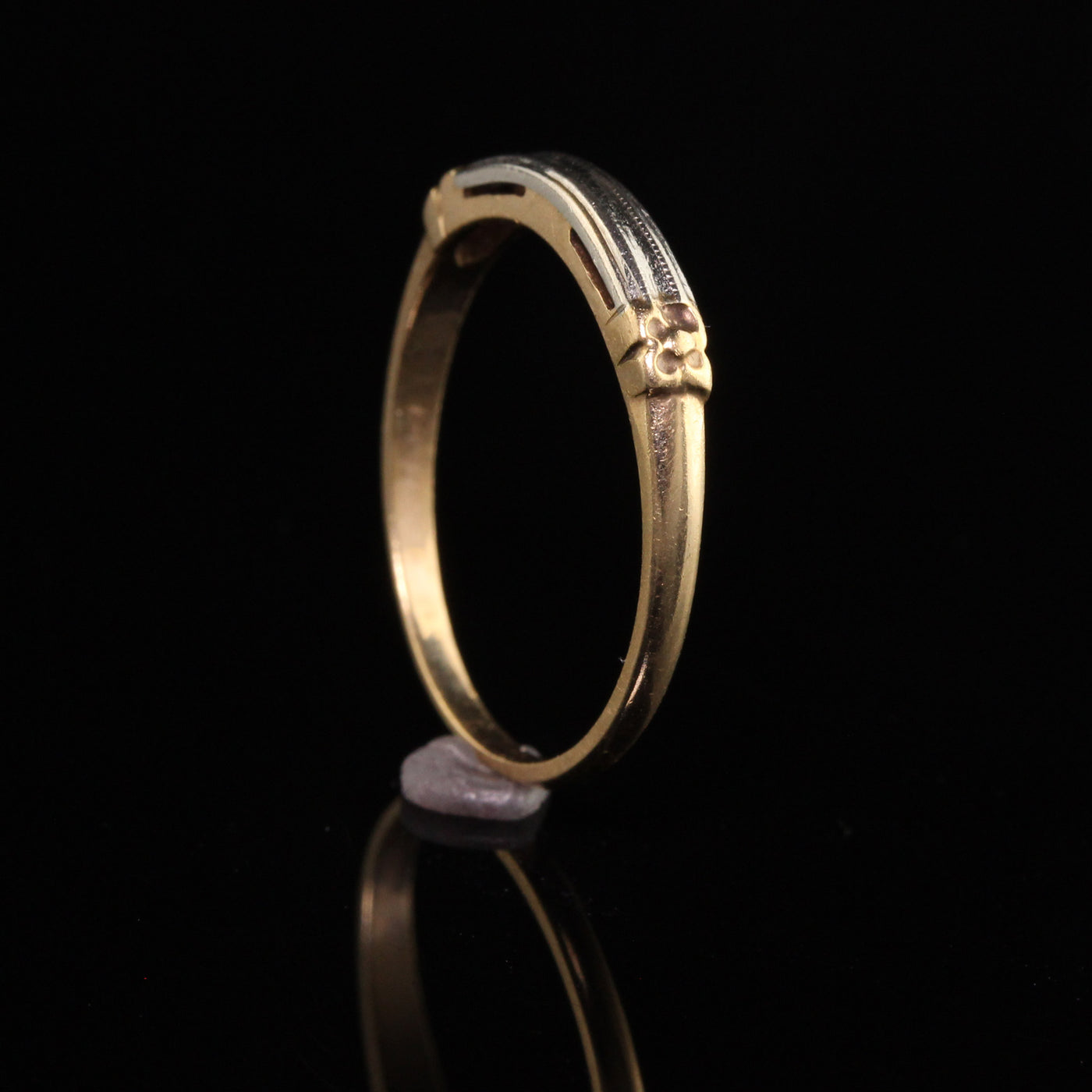 Antique Art Deco 14K Yellow Gold Two Tone Wedding Band - Size 6 1/2