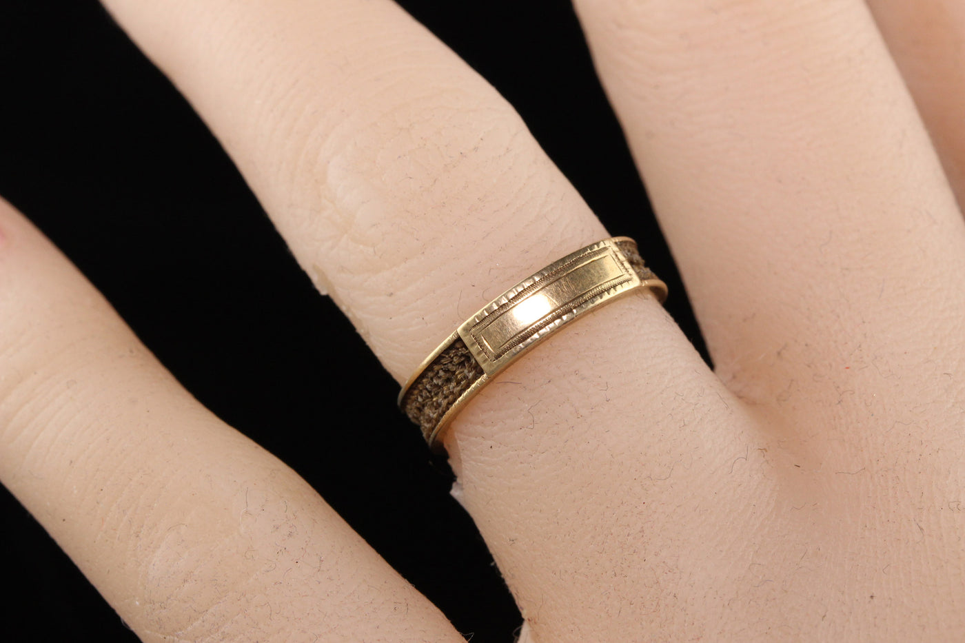 Antique Victorian 14K Yellow Gold Mourning Hair Band Ring
