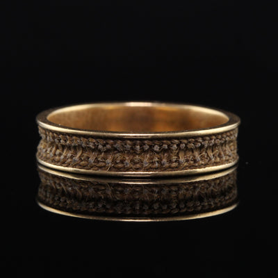 Antique Victorian 14K Yellow Gold Mourning Hair Band Ring
