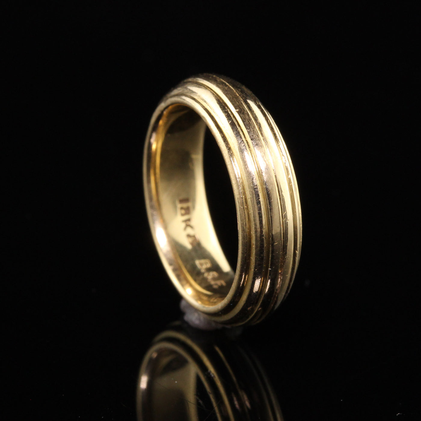 Antique Art Deco Black Starr and Frost 18K Yellow Gold Wide Wedding Band