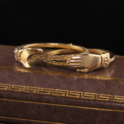 Antique Victorian 14K/10K Yellow Gold Engraved Fede Hands Ring