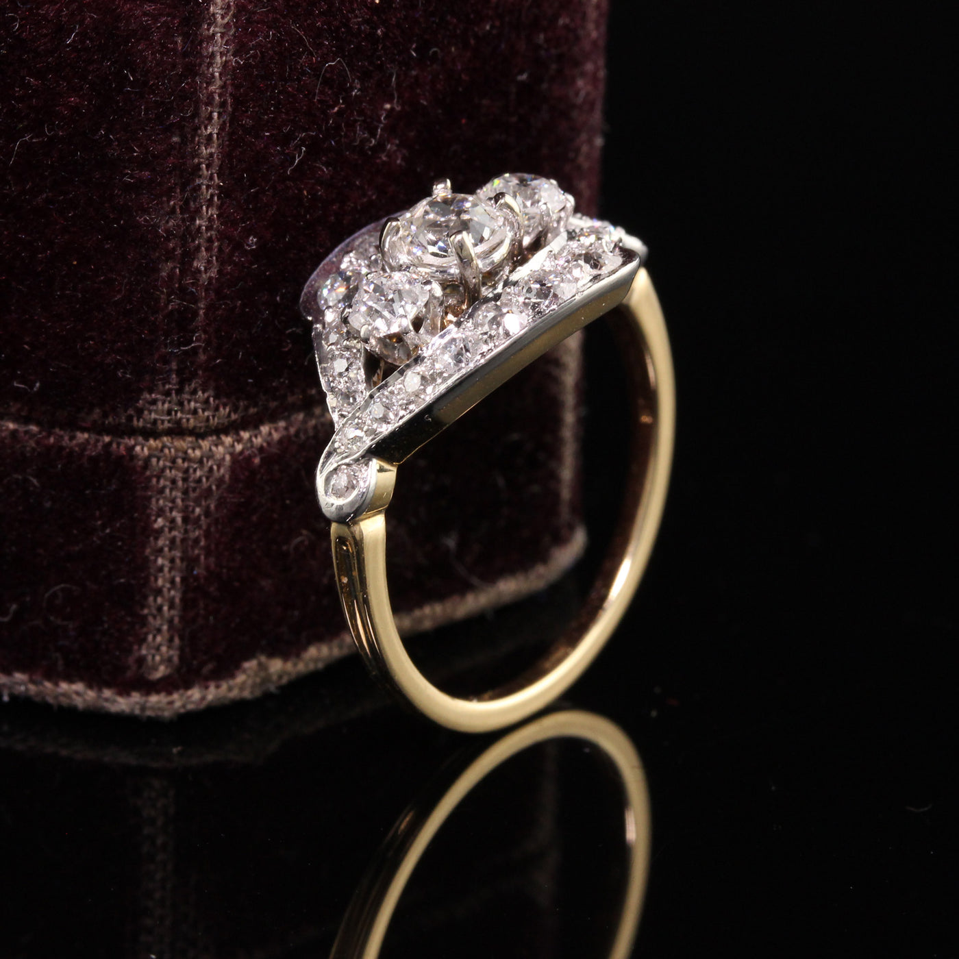 Antique Art Deco 18K and Platinum Old European Diamond Ring