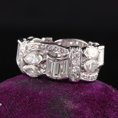 Vintage Retro Platinum Marquise Baguette Single Cut Eternity Band