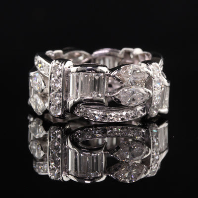 Vintage Retro Platinum Marquise Baguette Single Cut Eternity Band