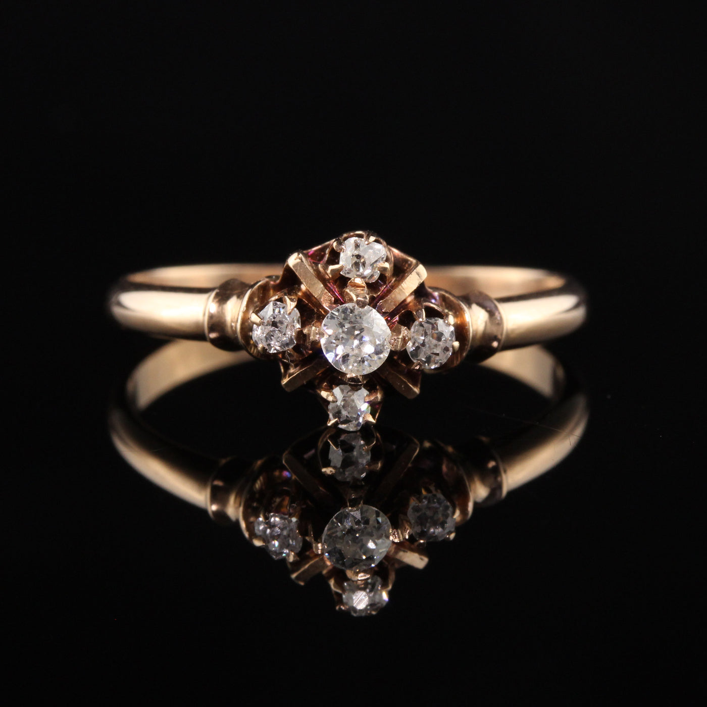 Antique Victorian 14K Rose Gold Old Mine Cut Diamond Ring
