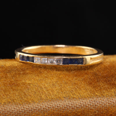 Antique Art Deco Tiffany and Co 18K Yellow Gold Sapphire Carre Cut Diamond Band