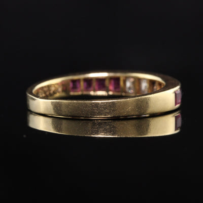 Vintage Retro 14K Yellow Gold Ruby and Carre Cut Diamond Band