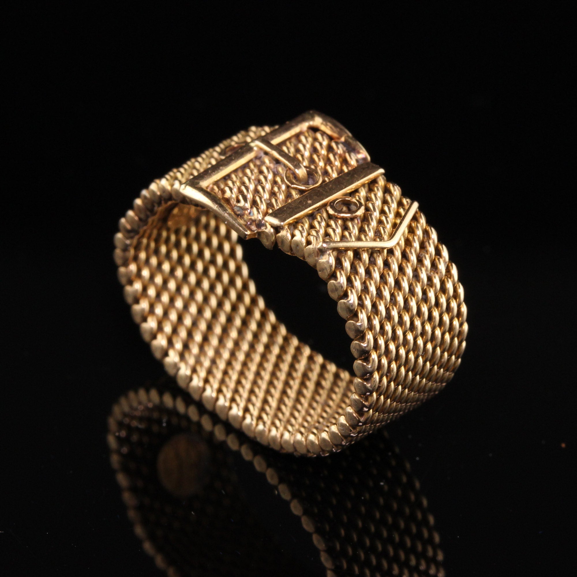 Vintage French 18K Gold Mesh Buckle Band, Size 10 Stacking Ring – Alpha &  Omega Jewelry