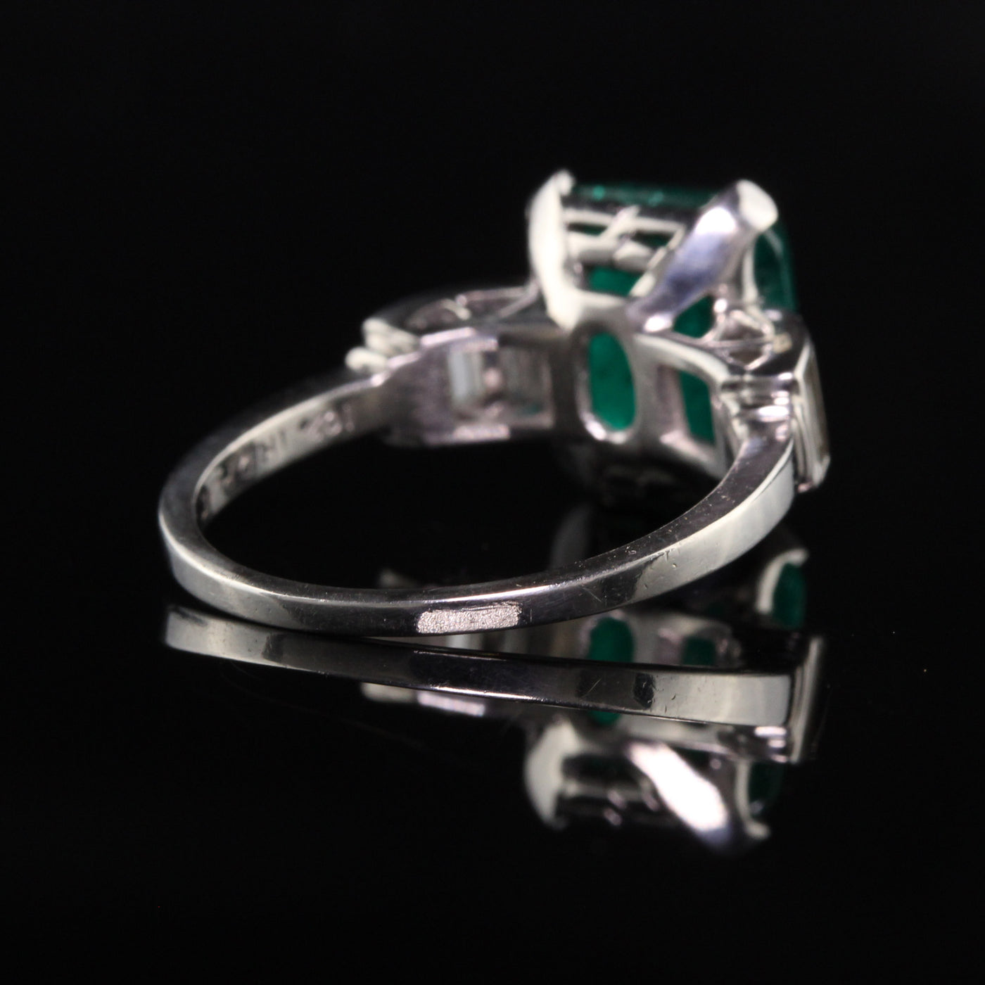 Antique Art Deco Platinum Sugarloaf Emerald and Baguette Diamond Ring - GIA