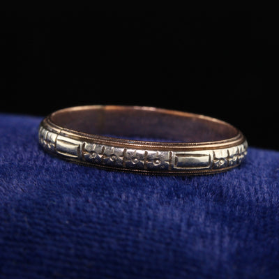 Antique Art Deco 14K Yellow Gold Two Tone Engraved Wedding Band - Size 8 1/4