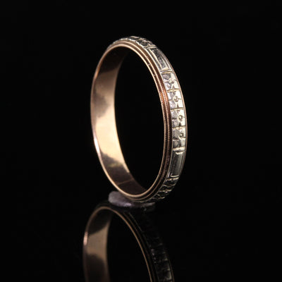 Antique Art Deco 14K Yellow Gold Two Tone Engraved Wedding Band - Size 8 1/4