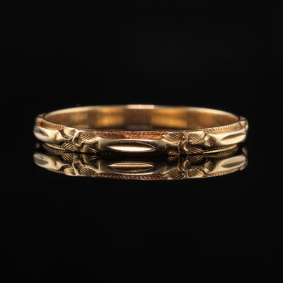 Antique Art Deco 14K Yellow Gold Engraved Wedding Band - Size 5 1/2