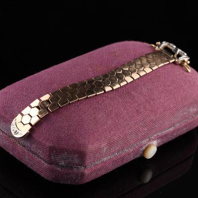 Antique Victorian 18K Rose Gold Rose Cut Diamond Flexible Buckle Ring