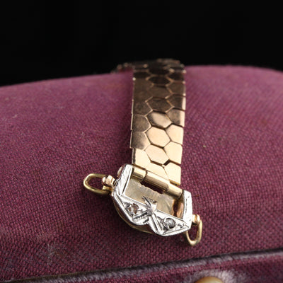 Antique Victorian 18K Rose Gold Rose Cut Diamond Flexible Buckle Ring