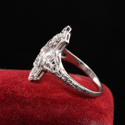 Antique Art Deco 18K White Gold Old European Diamond Filigree Ring