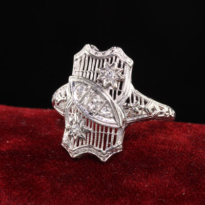 Antique Art Deco 18K White Gold Old European Diamond Filigree Ring