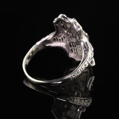 Antique Art Deco 18K White Gold Old European Diamond Filigree Ring