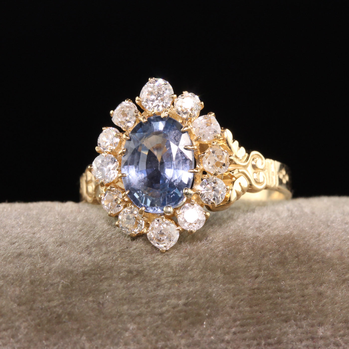 Antique Victorian 18K Yellow Gold Old Mine Diamond Aquamarine Engagement Ring
