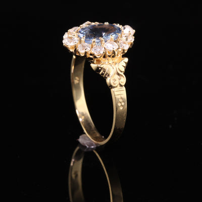 Antique Victorian 18K Yellow Gold Old Mine Diamond Aquamarine Engagement Ring