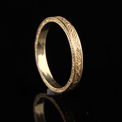 Antique Art Deco 14K Yellow Gold Engraved Wedding Band - Size 7 1/4