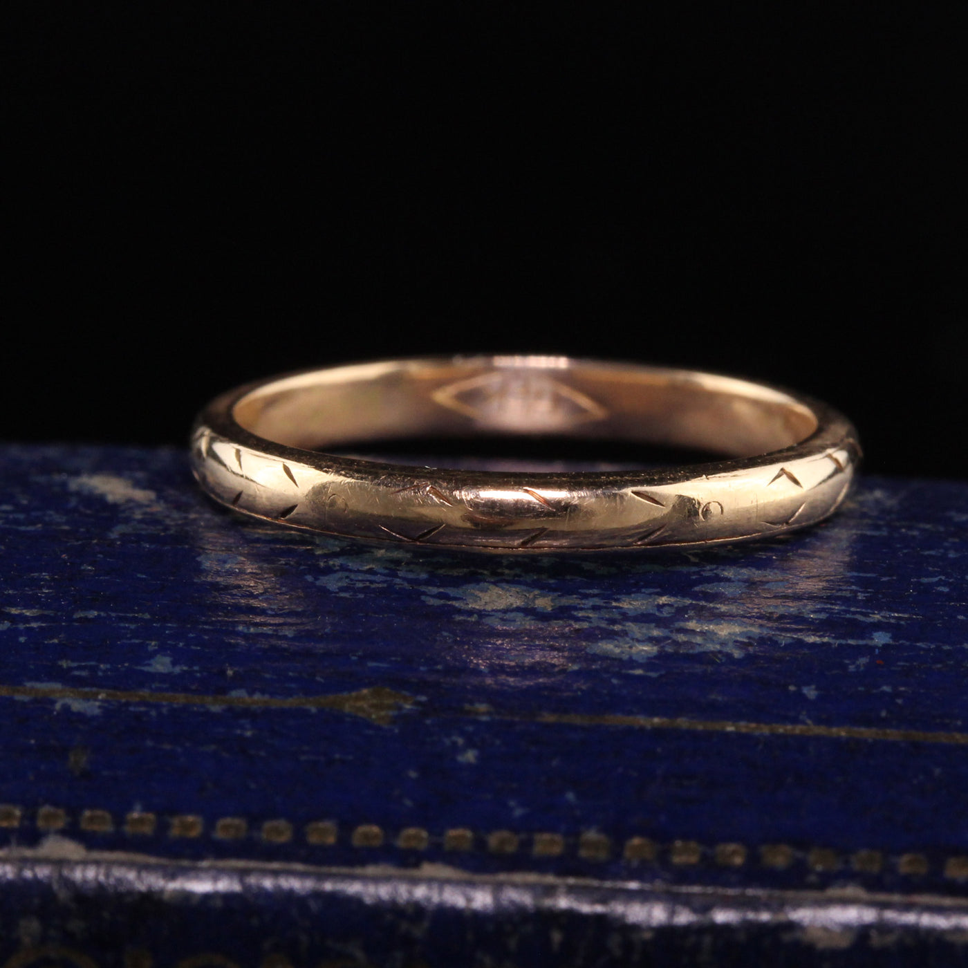 Antique Art Deco 14K Yellow Gold Engraved Wedding Band - Size 6